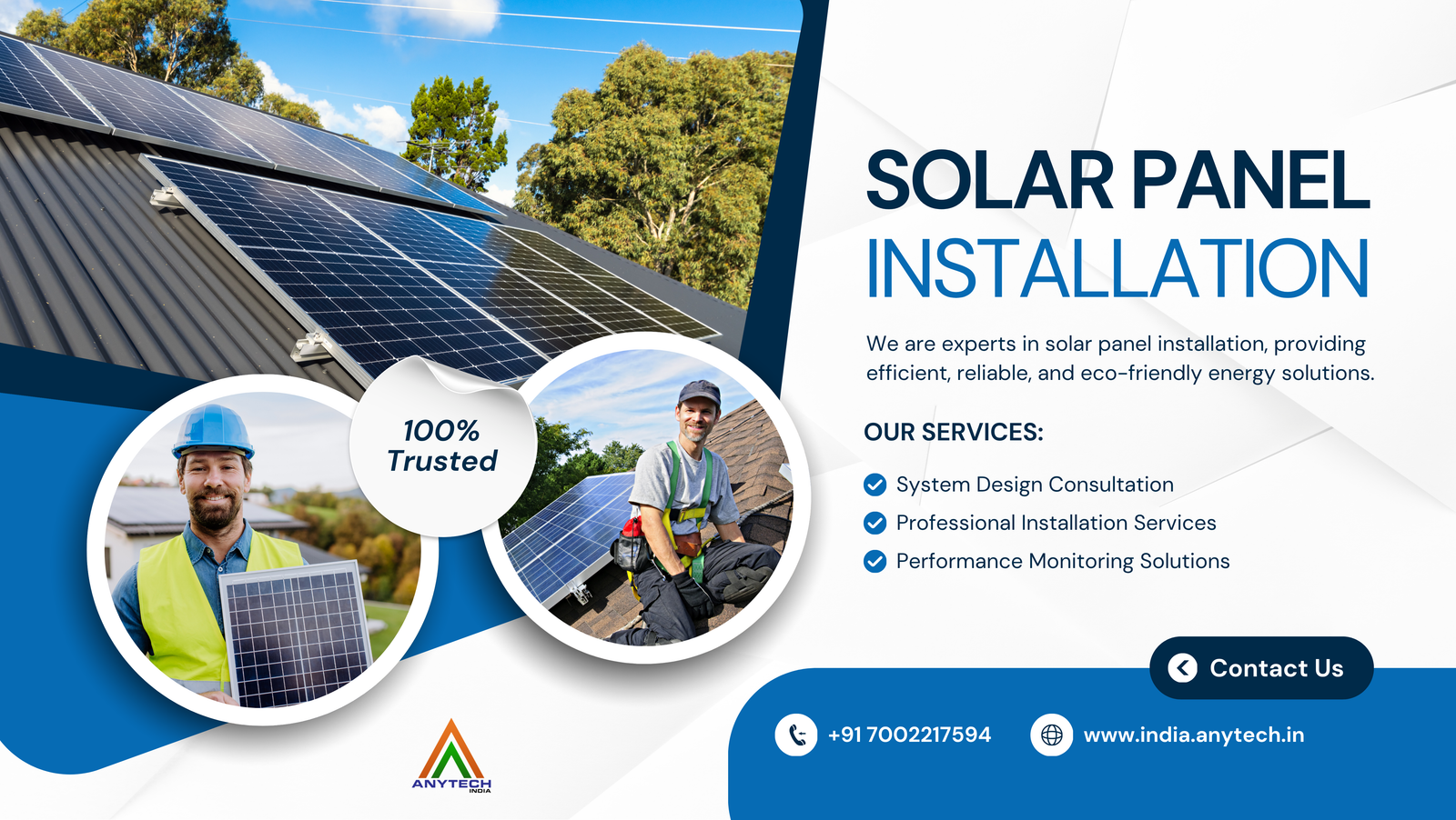 Solar panel installation by trained technicians